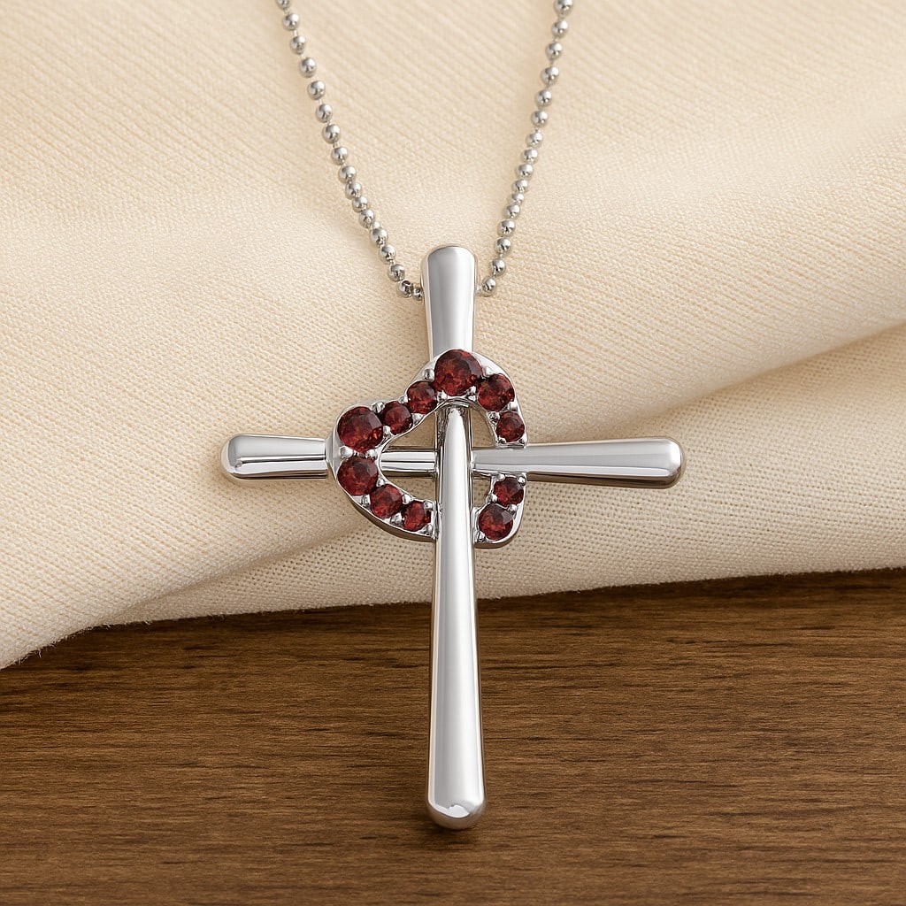 Natural Garnet Gemstone 92.5 Sterling Silver Pendant with Chain (1 of 7)