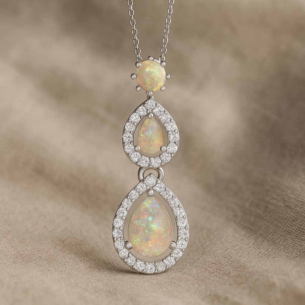 Natural Opal & Diamond 92.5 Sterling Silver Pendant with Chain (1 of 7)
