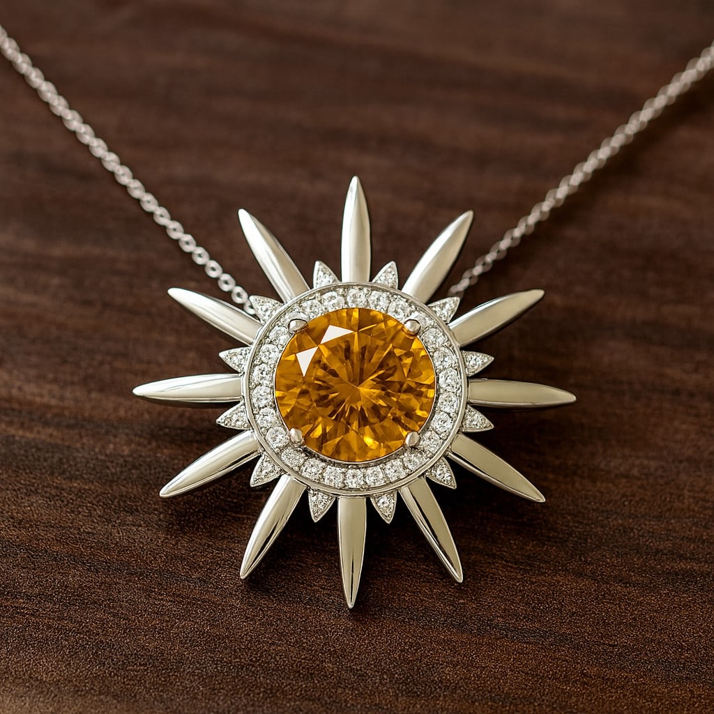 Natural Citrine & Diamond 92.5 Sterling Silver Pendant with Chain: Natural Citrine & Diamond 92.5 Sterling Silver Pendant with Chain Gemstone Shape : Round Gemstone Size : 8 MM Gemstone Quantity : 1 Piece Diamond Type : Lab Grown Diamond Shape : Round Diamond