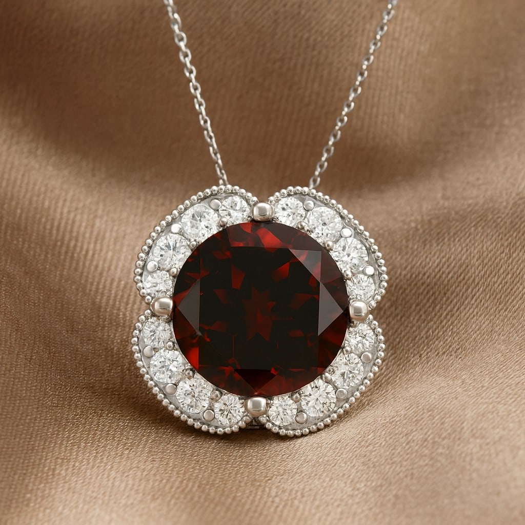 Natural Garnet & Diamond 92.5 Sterling Silver Necklace (1 of 7)