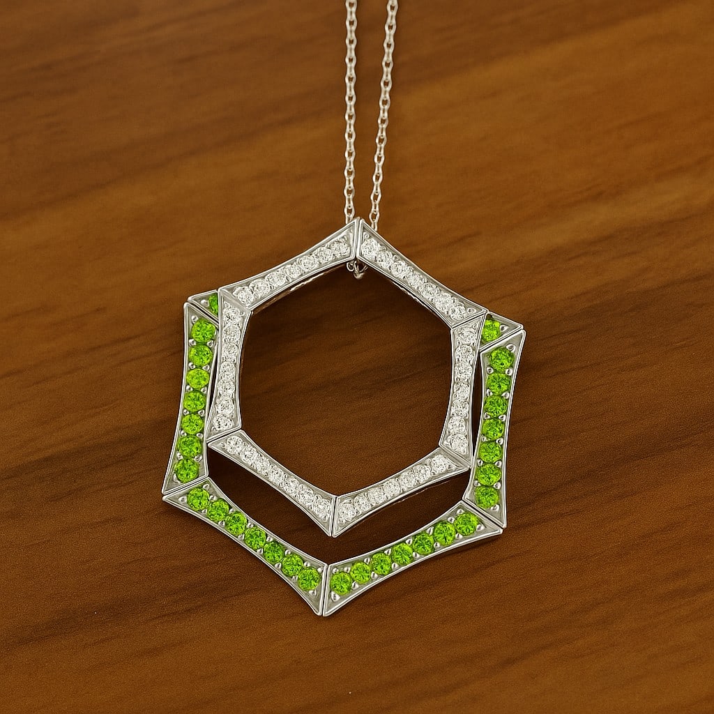Natural Peridot & Diamond 92.5 Sterling Silver Pendant with Chain: Natural Peridot & Diamond 92.5 Sterling Silver Pendant with Chain Gemstone Shape : Round Gemstone Size : 1.4 MM Gemstone Quantity : 84 Pieces Diamond Type : Lab Grown Diamond Shape : Round Diam