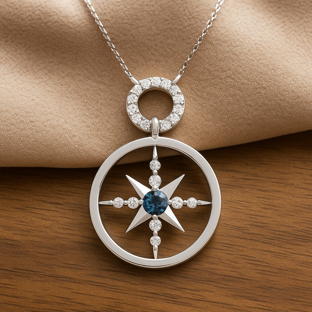 Natural London Blue Topaz & Diamond 92.5 Sterling Silver Pendant with Chain: Natural London Blue Topaz & Diamond 92.5 Sterling Silver Pendant with Chain Gemstone Shape : Round Gemstone Size : 3 MM Gemstone Quantity : 1 Piece Diamond Type : Lab Grown Diamond Shape : Round