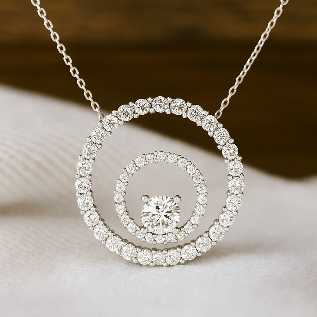 Lab Grown Diamond 92.5 Sterling Silver Necklace: Lab Grown Diamond 92.5 Sterling Silver Necklace Gemstone Shape : Round Gemstone Size : 5 MM, 2 MM Gemstone Quantity : 1 Piece, 28 Pieces Diamond Type : Lab Grown Diamond Shape : Round Diamond C