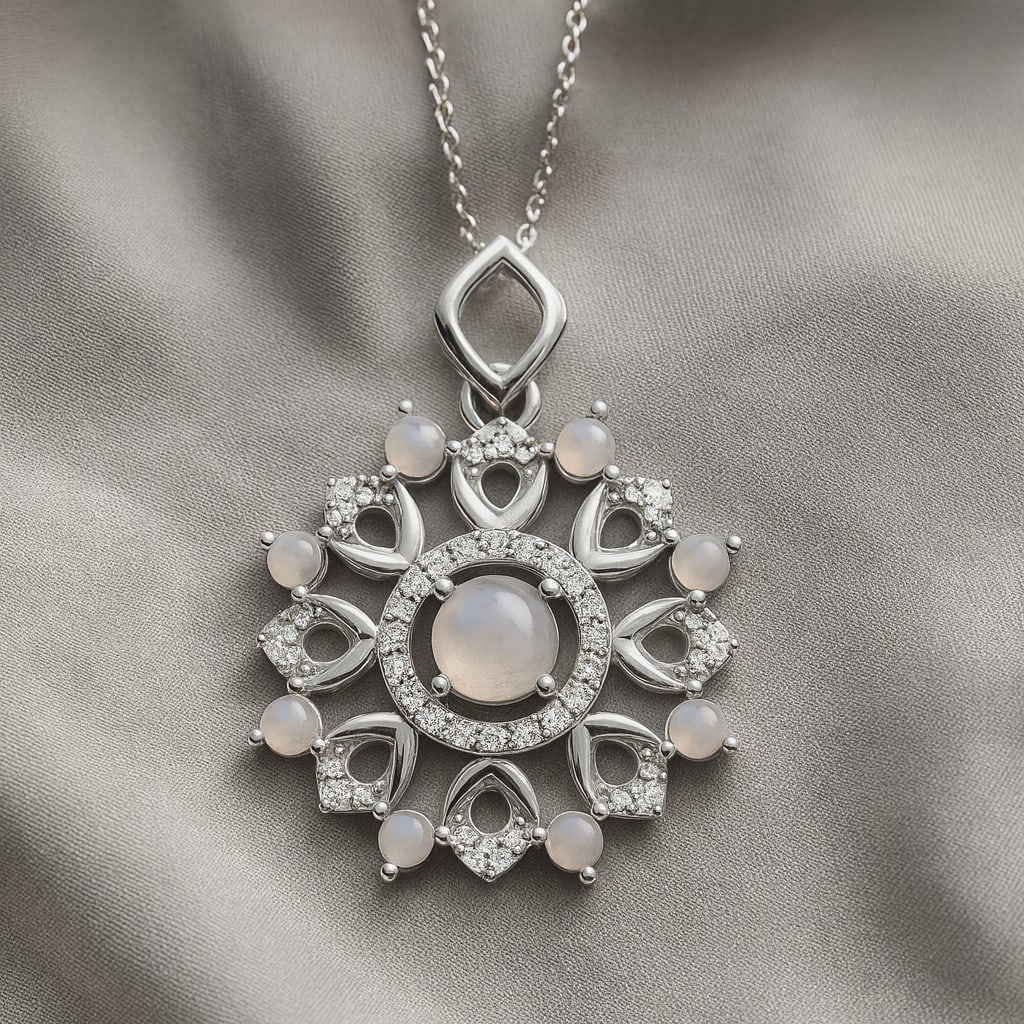 Natural Moonstone & Diamond 92.5 Sterling Silver Pendant with Chain (1 of 7)
