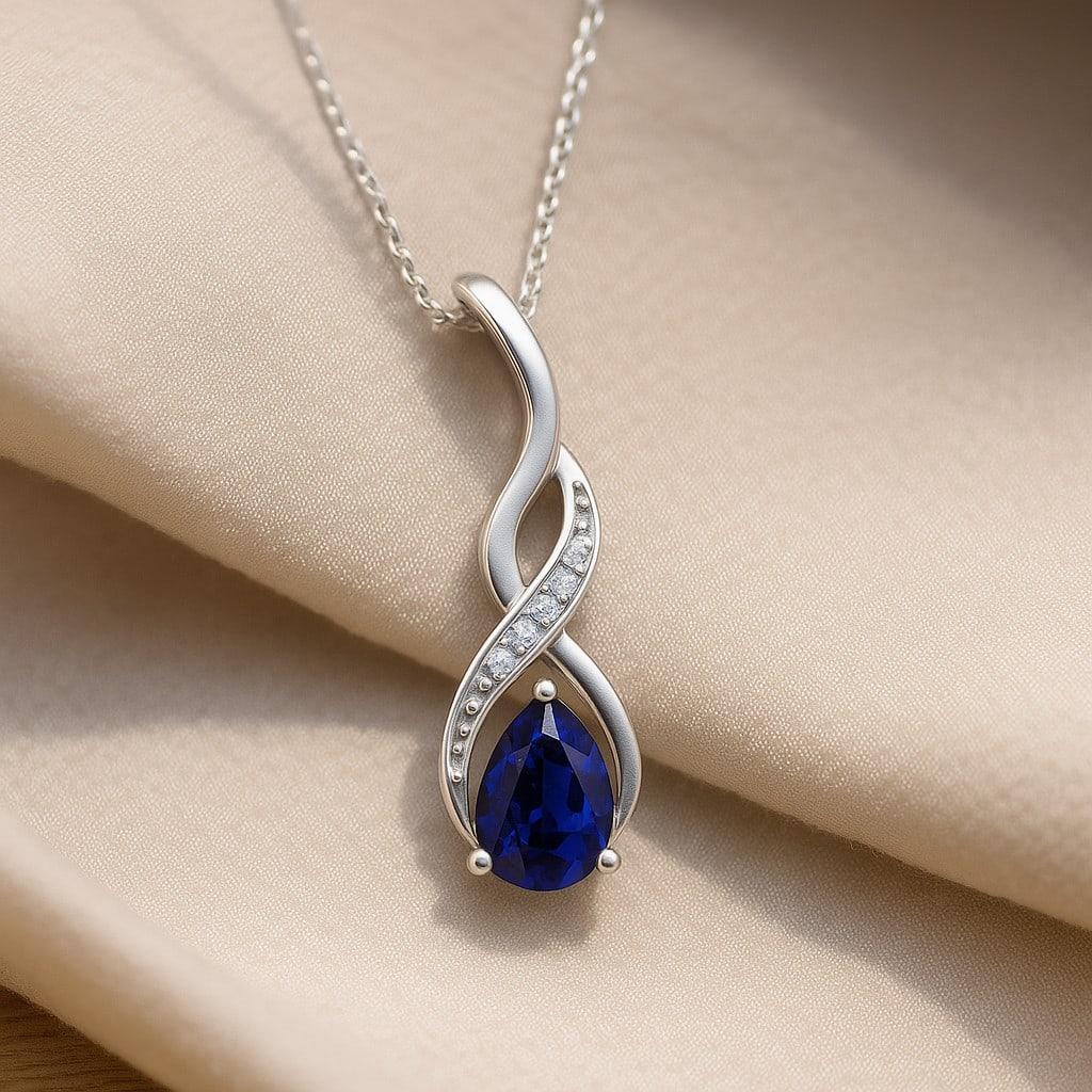 Natural Blue Sapphire & Diamond 92.5 Sterling Silver Pendant with Chain: Natural Blue Sapphire & Diamond 92.5 Sterling Silver Pendant with Chain Gemstone Shape : Pear Gemstone Size : 6x4 MM Gemstone Quantity : 1 Piece Diamond Type : Lab Grown Diamond Shape : Round D