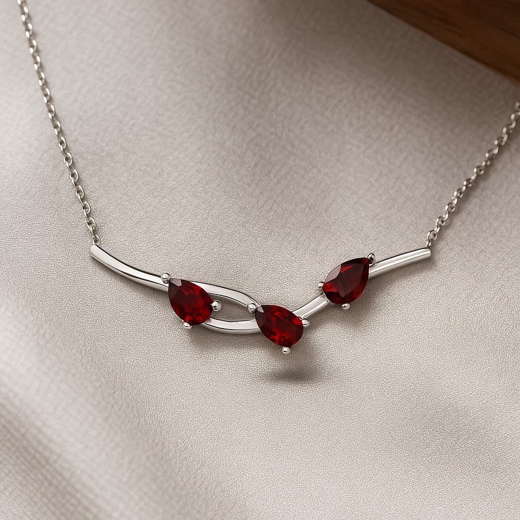 Natural Ruby Gemstone 92.5 Sterling Silver Necklace (1 of 7)