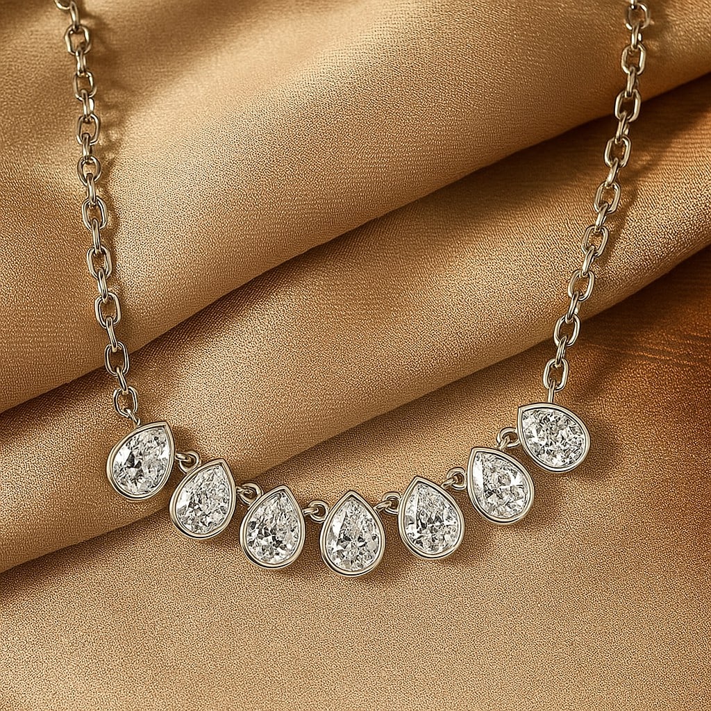 Lab Grown Diamond 92.5 Sterling Silver Necklace: Lab Grown Diamond 92.5 Sterling Silver Necklace Gemstone Shape : Pear Gemstone Size : 7x5 MM Gemstone Quantity : 1 Piece Diamond Type : Lab Grown Diamond Shape : Pear Diamond Color : D-E
