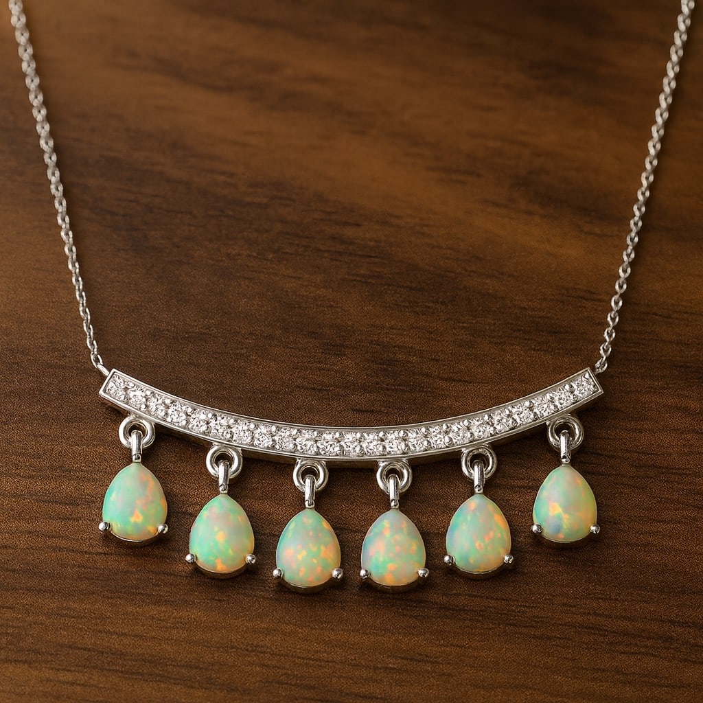 Natural Opal & Diamond 92.5 Sterling Silver Necklace (1 of 7)