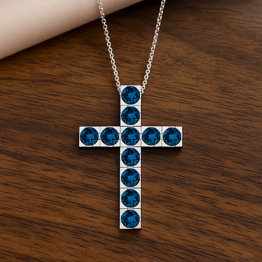 Natural London Blue Topaz Gemstone 92.5 Sterling Silver Pendant with Chain: Natural London Blue Topaz Gemstone 92.5 Sterling Silver Pendant with Chain Gemstone Shape : Round Gemstone Size : 3 MM Gemstone Quantity : 11 Pieces Metal : Silver Metal Purity : 92.5 Sterling Silver<