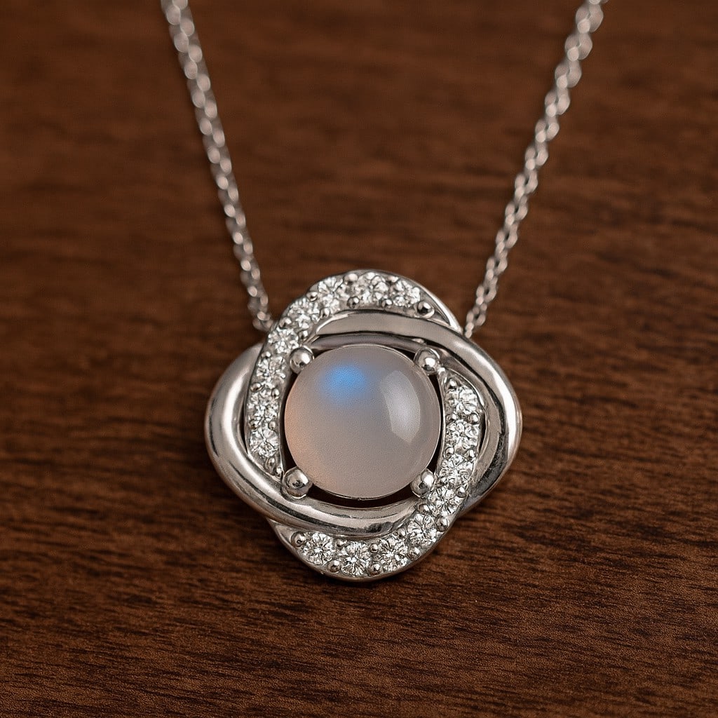 Natural Moonstone & Diamond 92.5 Sterling Silver Necklace (1 of 7)