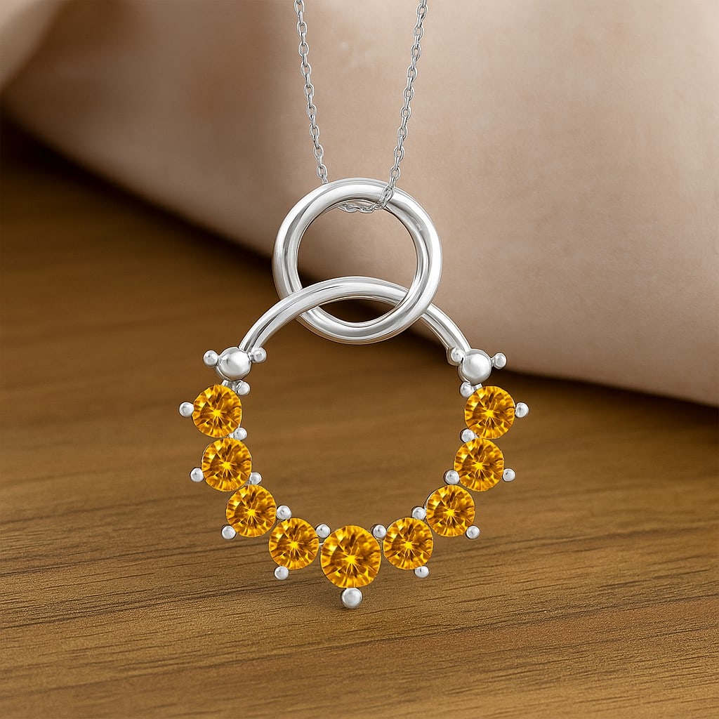 Natural Citrine Gemstone 92.5 Sterling Silver Pendant with Chain: Natural Citrine Gemstone 92.5 Sterling Silver Pendant with Chain Gemstone Shape : Round Gemstone Size : 3 MM, 2.5 MM Gemstone Quantity : 9 Pieces Metal : Silver Metal Purity : 92.5 Sterling Silver