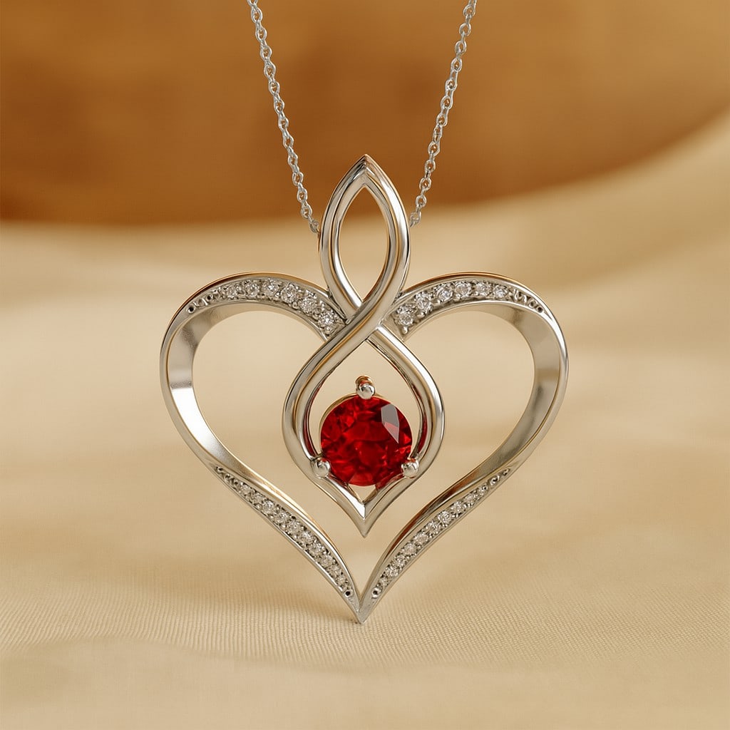 Natural Ruby & Diamond 92.5 Sterling Silver Pendant with Chain (1 of 7)