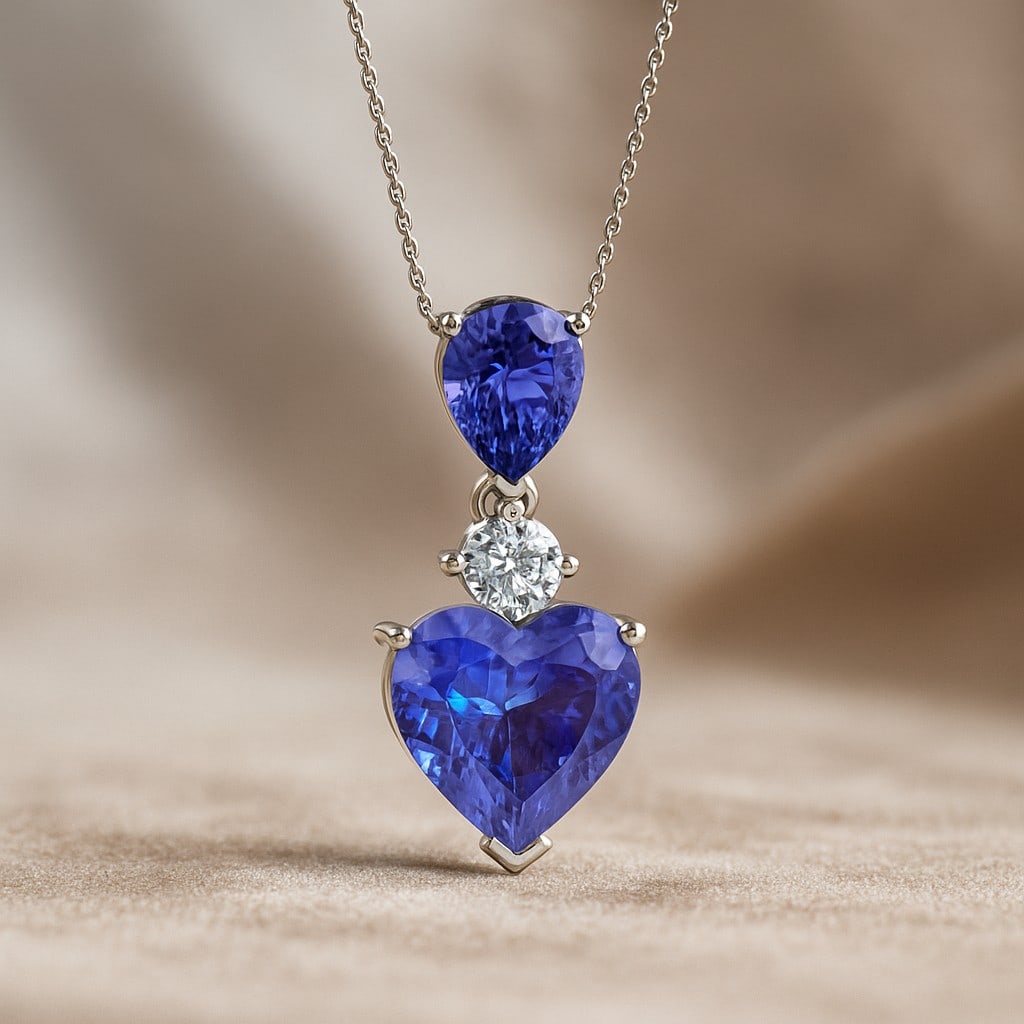 Natural Tanzanite & Diamond 92.5 Sterling Silver Pendant with Chain (1 of 7)