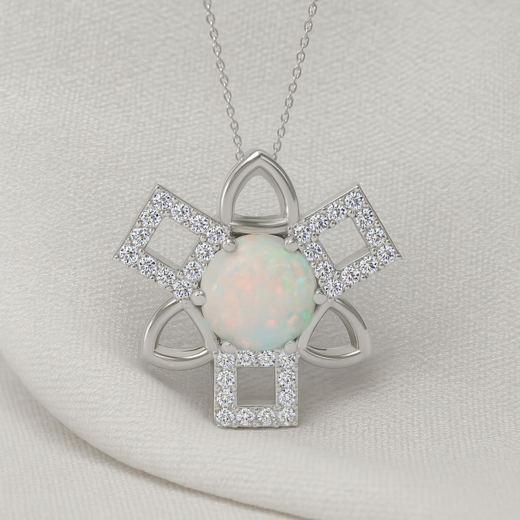 Natural Opal & Diamond 92.5 Sterling Silver Pendant with Chain (1 of 7)