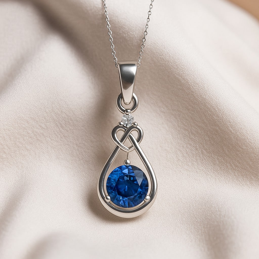 Natural Blue Sapphire & Diamond 92.5 Sterling Silver Pendant with Chain: Natural Blue Sapphire & Diamond 92.5 Sterling Silver Pendant with Chain Gemstone Shape : Round Gemstone Size : 6 MM Gemstone Quantity : 1 Piece Diamond Type : Lab Grown Diamond Shape : Round Di