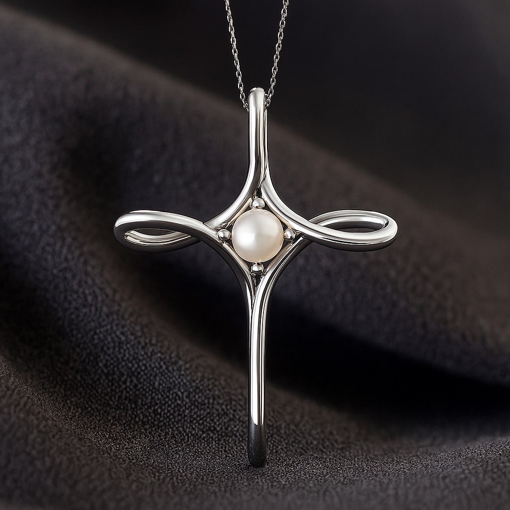 Natural Pearl Gemstone 92.5 Sterling Silver Pendant with Chain (1 of 7)