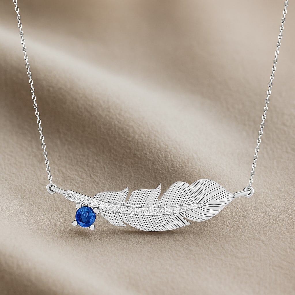 Natural Blue Sapphire & Diamond 92.5 Sterling Silver Necklace: Natural Blue Sapphire & Diamond 92.5 Sterling Silver Necklace Gemstone Shape : Round Gemstone Size : 3 MM Gemstone Quantity : 1 Piece Diamond Type : Lab Grown Diamond Shape : Round Diamond Colo