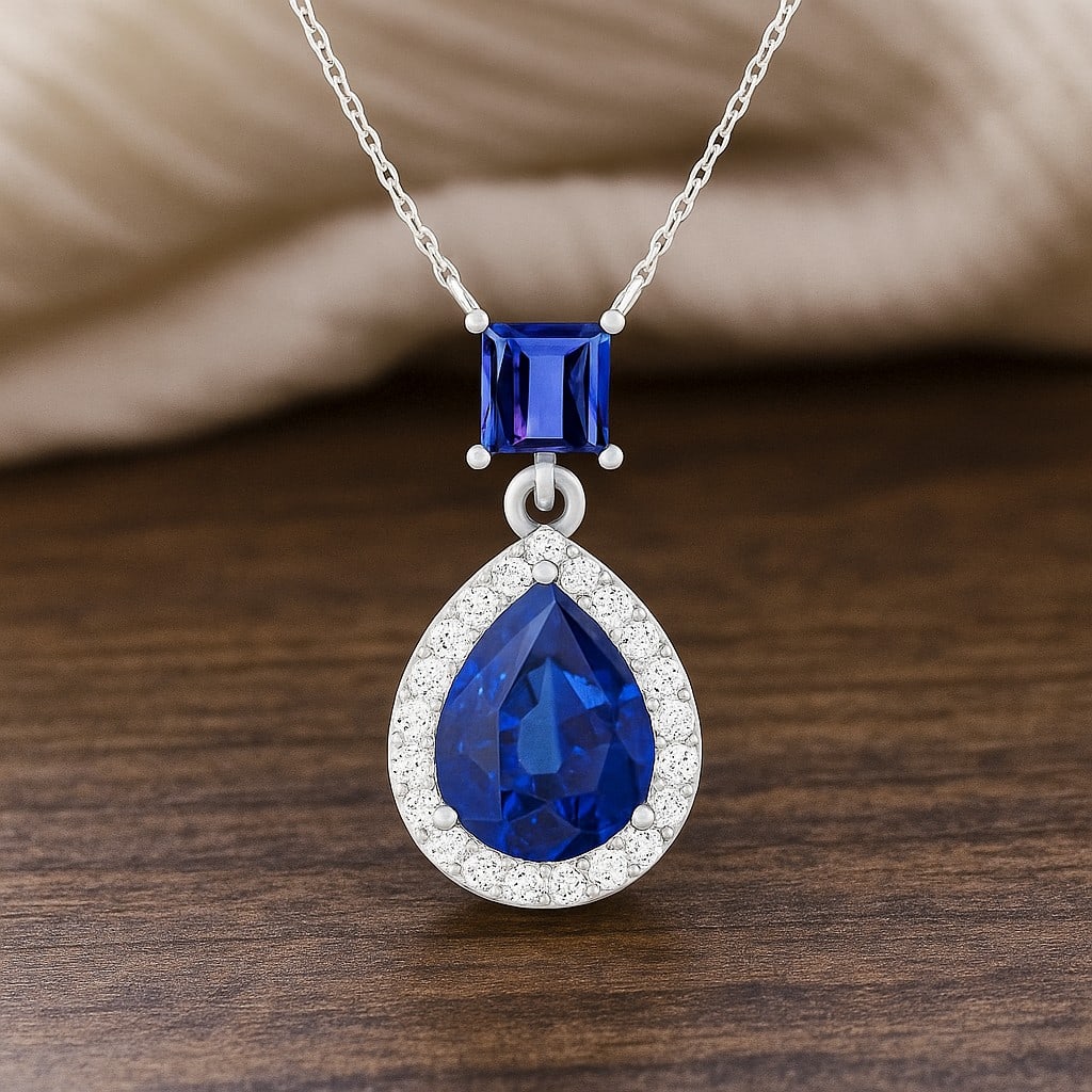 Natural Tanzanite & Diamond 92.5 Sterling Silver Pendant with Chain (1 of 7)