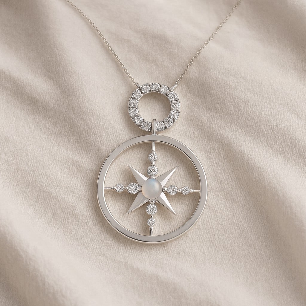 Natural Moonstone & Diamond 92.5 Sterling Silver Pendant with Chain: Natural Moonstone & Diamond 92.5 Sterling Silver Pendant with Chain Gemstone Shape : Round Gemstone Size : 3 MM Gemstone Quantity : 1 Piece Diamond Type : Lab Grown Diamond Shape : Round Diamon