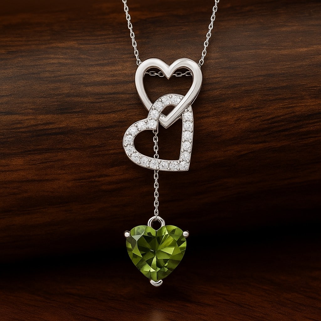 Natural Peridot & Diamond 92.5 Sterling Silver Pendant with Chain: Natural Peridot & Diamond 92.5 Sterling Silver Pendant with Chain Gemstone Shape : Heart Gemstone Size : 8 MM Gemstone Quantity : 1 Piece Diamond Type : Lab Grown Diamond Shape : Round Diamond
