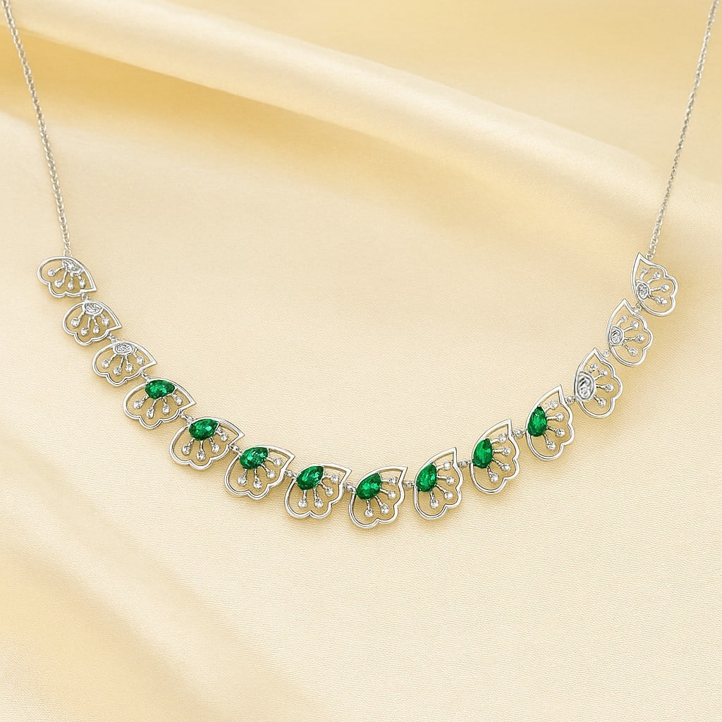 Lab Grown Emerald & Diamond 92.5 Sterling Silver Necklace (1 of 7)