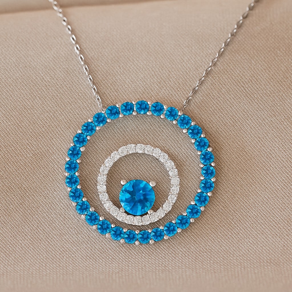 Natural Swiss Blue Topaz & Diamond 92.5 Sterling Silver Necklace (1 of 7)