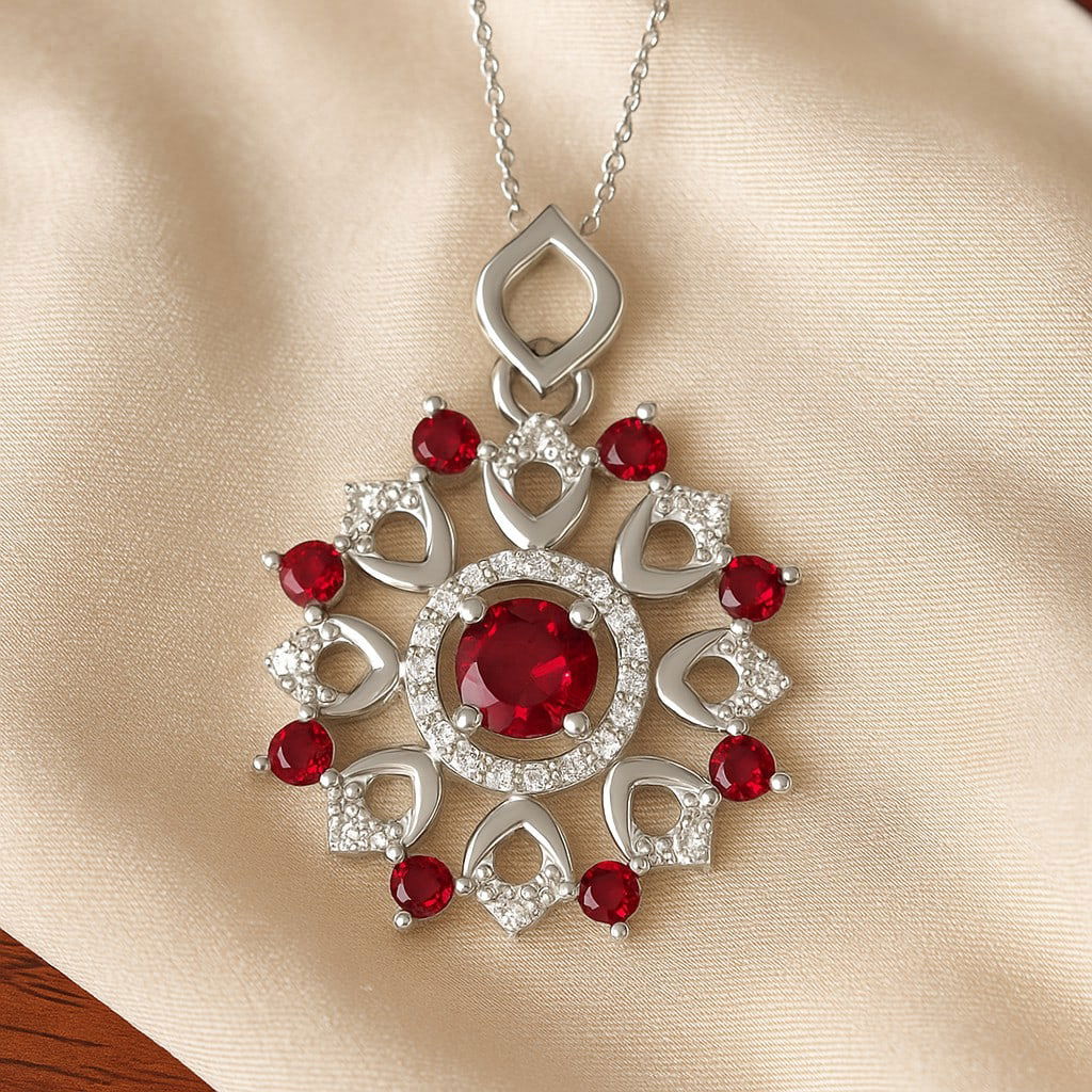Natural Ruby & Diamond 92.5 Sterling Silver Pendant with Chain (1 of 7)