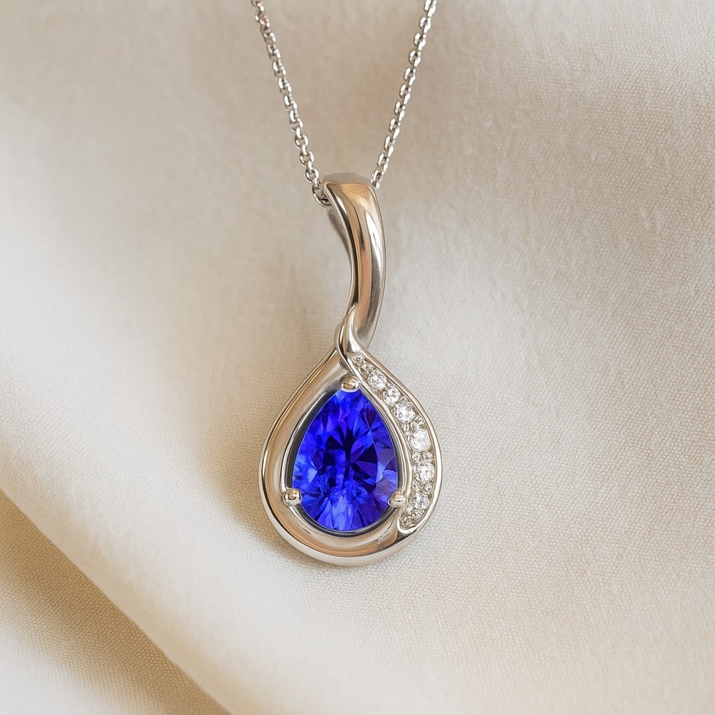 Natural Tanzanite & Diamond 92.5 Sterling Silver Pendant with Chain (1 of 7)