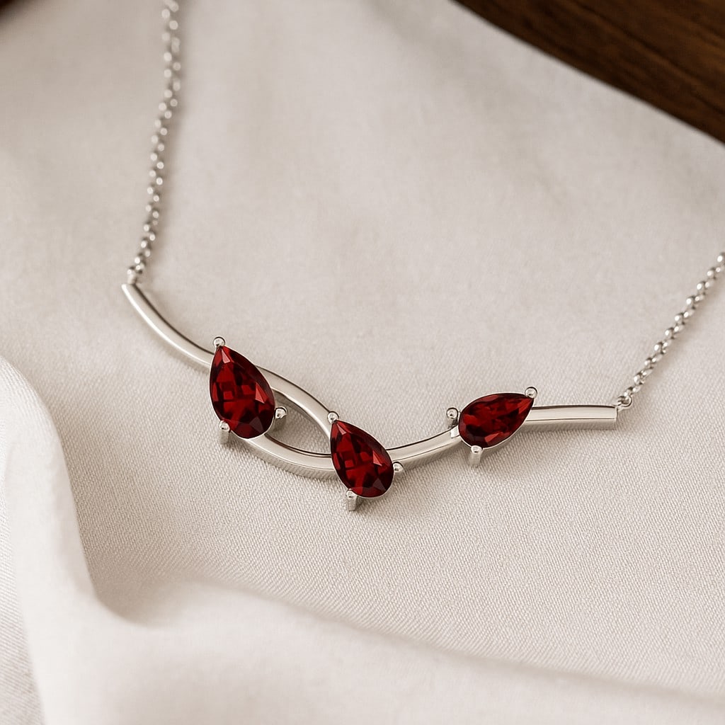 Natural Garnet Gemstone 92.5 Sterling Silver Necklace (1 of 7)