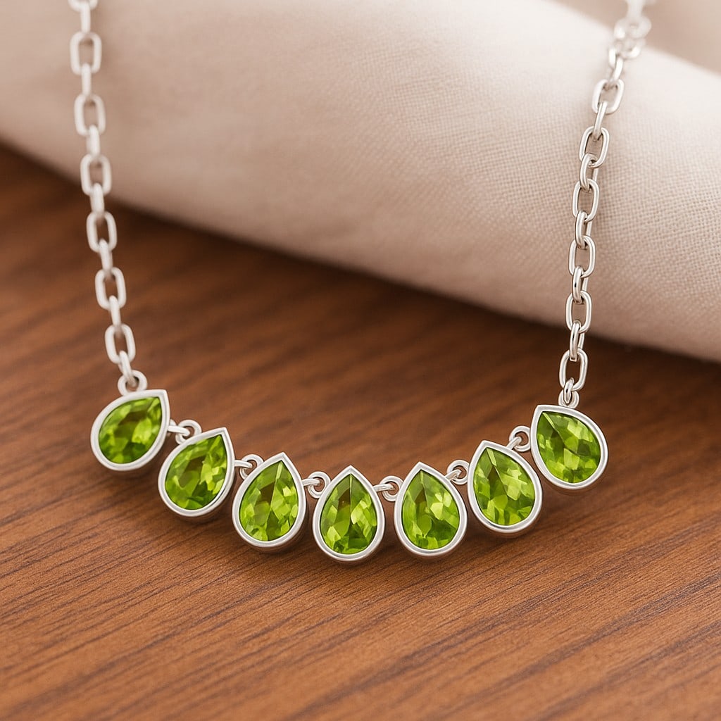 Natural Peridot Gemstone 92.5 Sterling Silver Necklace (1 of 7)