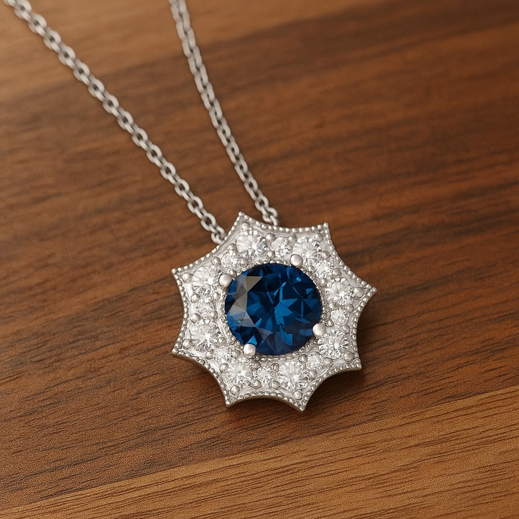 Natural London Blue Topaz & Diamond 92.5 Sterling Silver Pendant with Chain: Natural London Blue Topaz & Diamond 92.5 Sterling Silver Pendant with Chain Gemstone Shape : Round Gemstone Size : 5 MM Gemstone Quantity : 1 Piece Diamond Type : Lab Grown Diamond Shape : Round