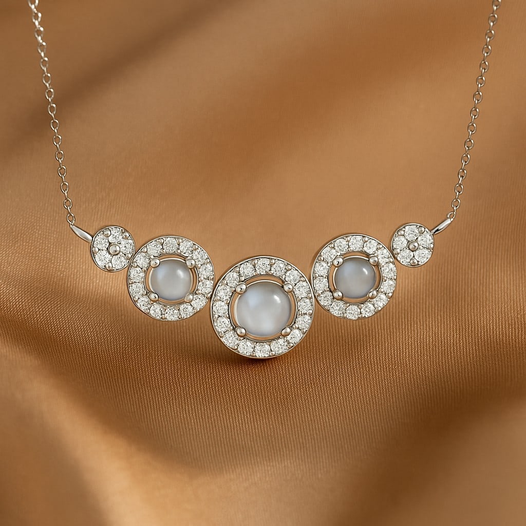 Natural Moonstone & Diamond 92.5 Sterling Silver Necklace (1 of 7)