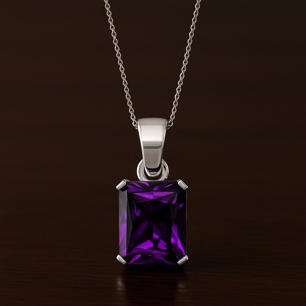 Natural Amethyst Gemstone 92.5 Sterling Silver Pendant with Chain (1 of 7)