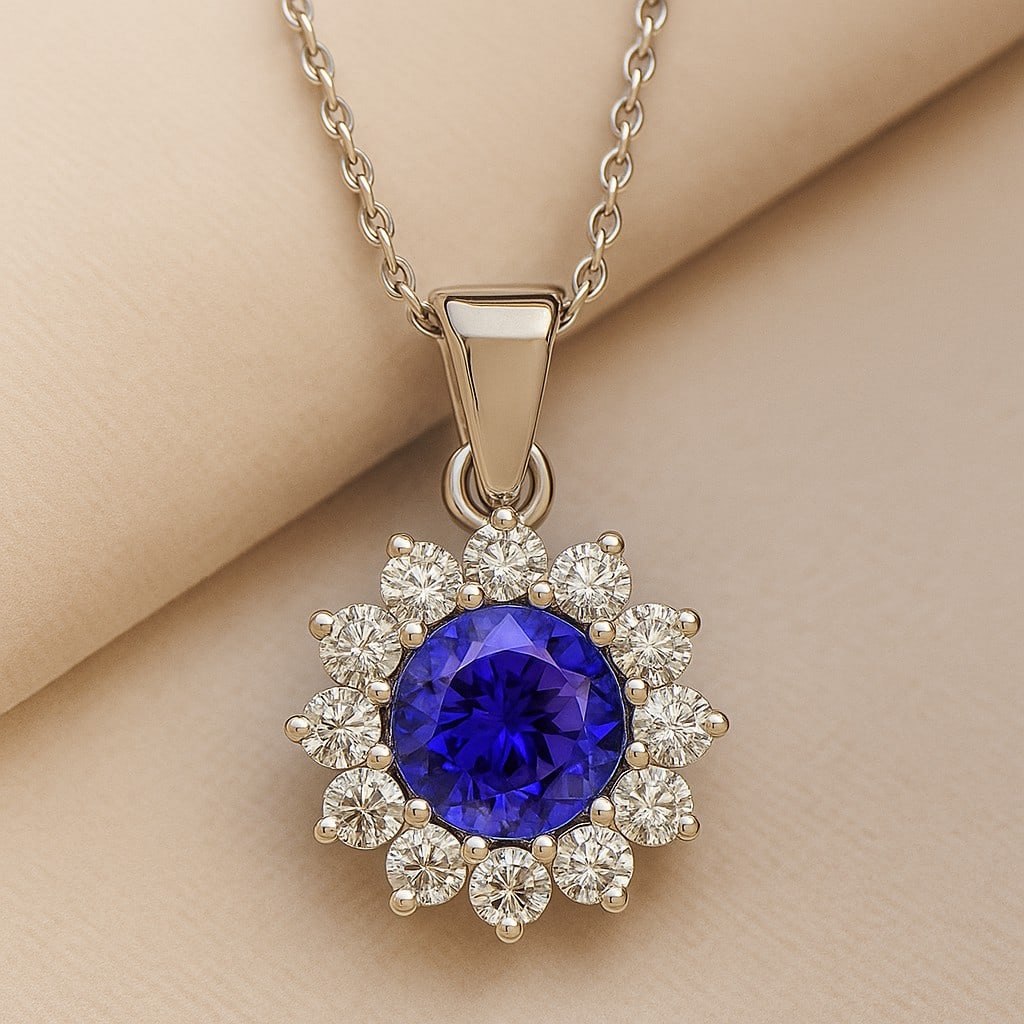 Natural Tanzanite & Diamond 92.5 Sterling Silver Pendant with Chain (1 of 7)