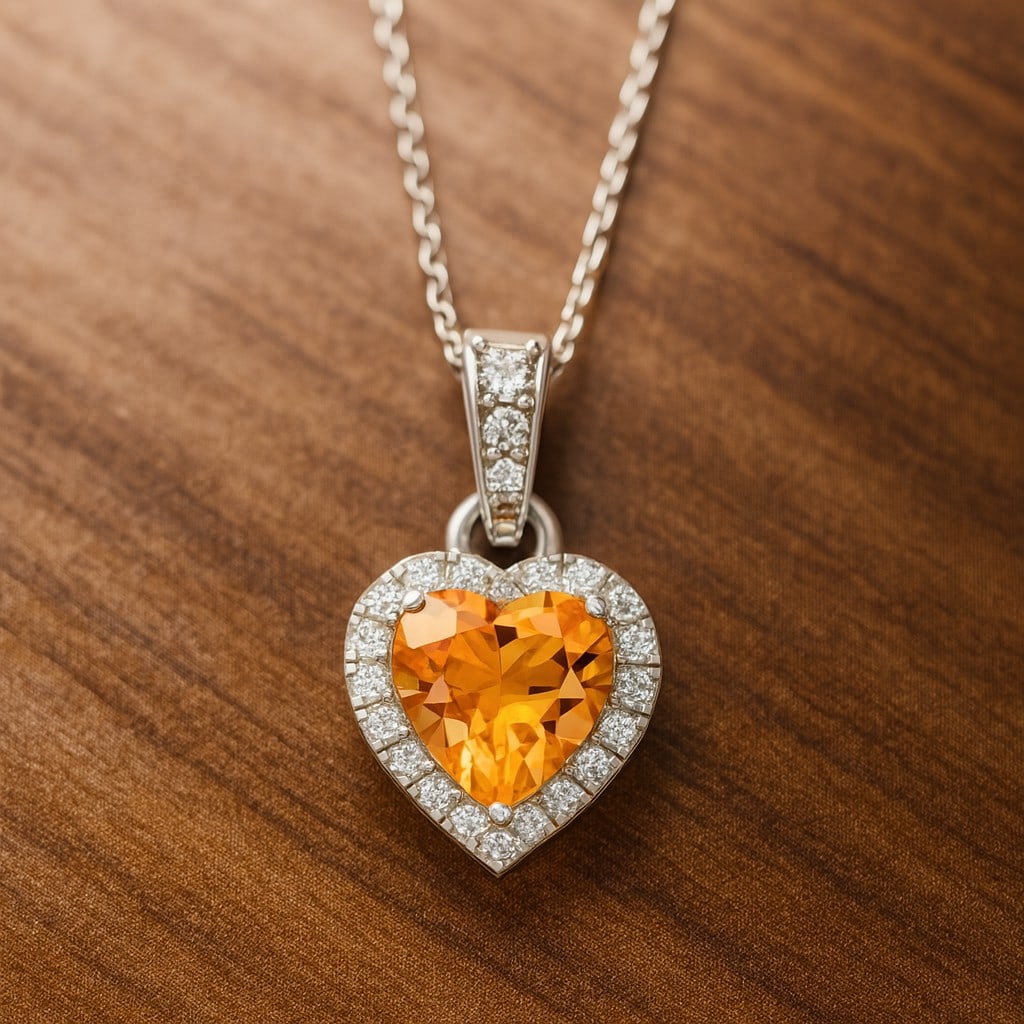 Natural Citrine & Diamond 92.5 Sterling Silver Pendant with Chain: Natural Citrine & Diamond 92.5 Sterling Silver Pendant with Chain Gemstone Shape : Heart Gemstone Size : 6 MM Gemstone Quantity : 1 Piece Diamond Type : Lab Grown Diamond Shape : Round Diamond
