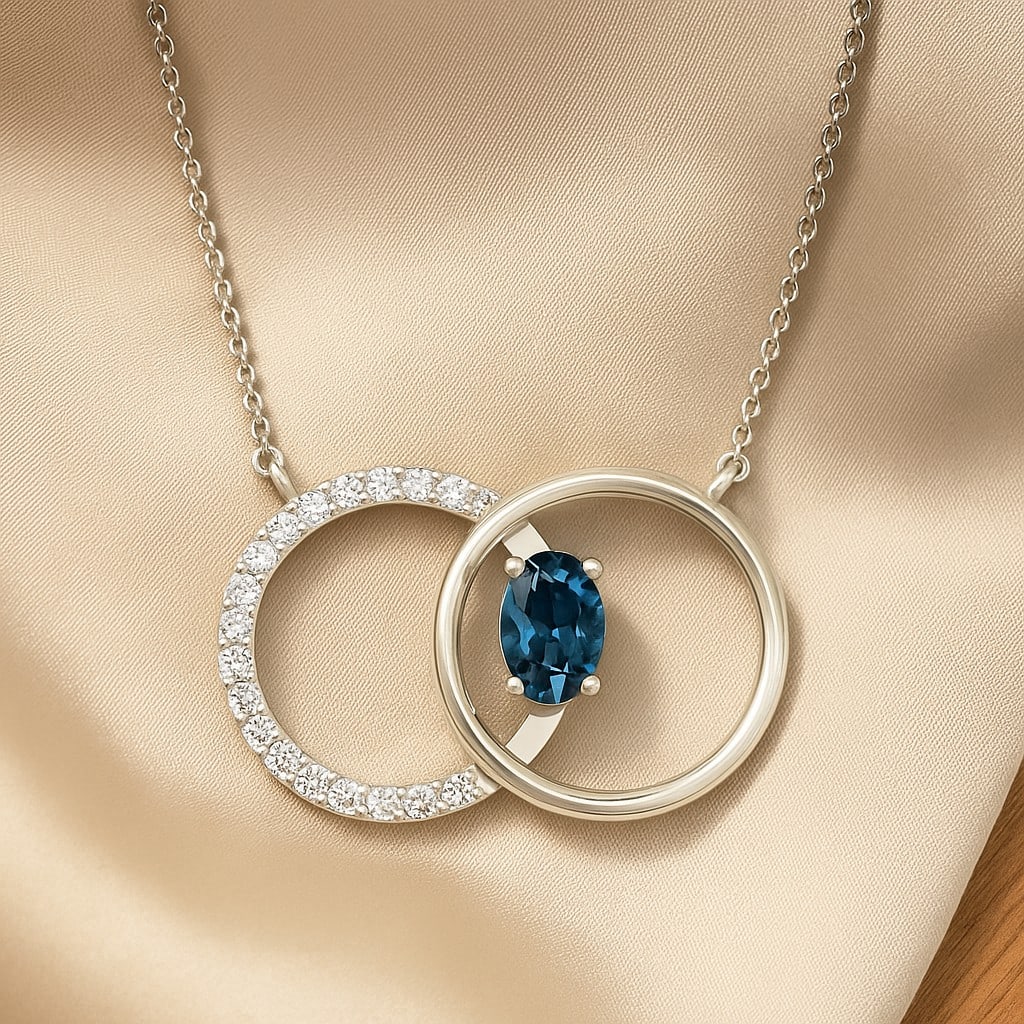 Natural London Blue Topaz & Diamond 92.5 Sterling Silver Pendant with Chain: Natural London Blue Topaz & Diamond 92.5 Sterling Silver Pendant with Chain Gemstone Shape : Oval Gemstone Size : 6x4 MM Gemstone Quantity : 1 Piece Diamond Type : Lab Grown Diamond Shape : Round<