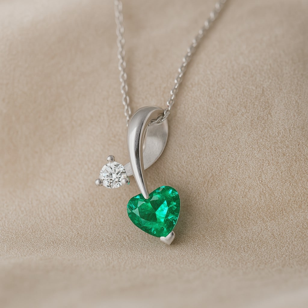 Lab Grown Emerald & Diamond 92.5 Sterling Silver Pendant with Chain (1 of 7)