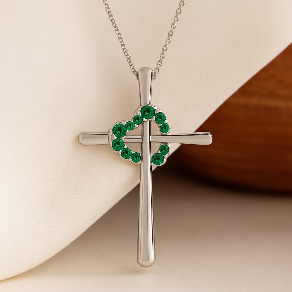 Lab Grown Emerald Gemstone 92.5 Sterling Silver Pendant with Chain (1 of 7)