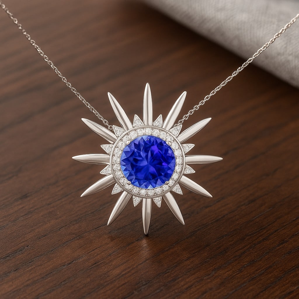 Natural Tanzanite & Diamond 92.5 Sterling Silver Pendant with Chain: Natural Tanzanite & Diamond 92.5 Sterling Silver Pendant with Chain Gemstone Shape : Round Gemstone Size : 8 MM Gemstone Quantity : 1 Piece Diamond Type : Lab Grown Diamond Shape : Round Diamon