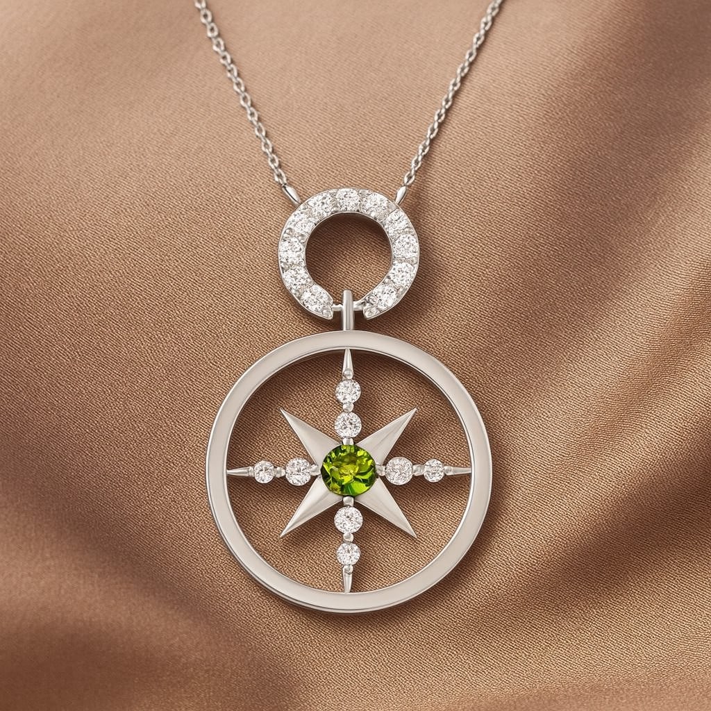 Natural Peridot & Diamond 92.5 Sterling Silver Pendant with Chain: Natural Peridot & Diamond 92.5 Sterling Silver Pendant with Chain Gemstone Shape : Round Gemstone Size : 3 MM Gemstone Quantity : 1 Piece Diamond Type : Lab Grown Diamond Shape : Round Diamond