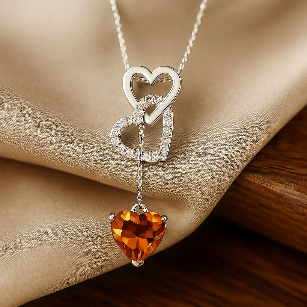 Natural Citrine & Diamond 92.5 Sterling Silver Pendant with Chain: Natural Citrine & Diamond 92.5 Sterling Silver Pendant with Chain Gemstone Shape : Heart Gemstone Size : 8 MM Gemstone Quantity : 1 Piece Diamond Type : Lab Grown Diamond Shape : Round Diamond