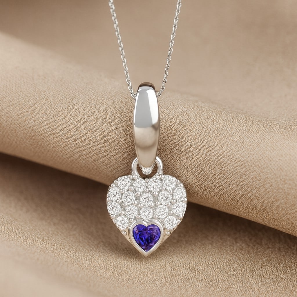 Natural Tanzanite & Diamond 92.5 Sterling Silver Pendant with Chain (1 of 7)