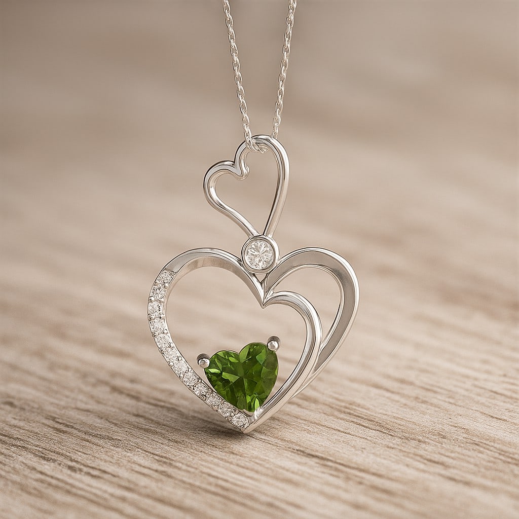 Natural Peridot & Diamond 92.5 Sterling Silver Pendant with Chain: Natural Peridot & Diamond 92.5 Sterling Silver Pendant with Chain Gemstone Shape : Heart Gemstone Size : 6 MM Gemstone Quantity : 1 Piece Diamond Type : Lab Grown Diamond Shape : Round Diamond