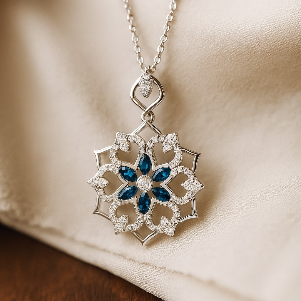 Natural London Blue Topaz & Diamond 92.5 Sterling Silver Pendant with Chain (1 of 7)