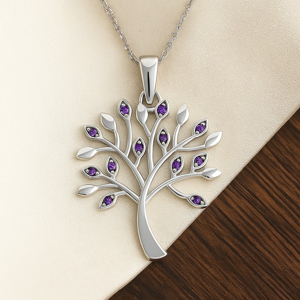 Natural Amethyst Gemstone 92.5 Sterling Silver Pendant with Chain (1 of 7)
