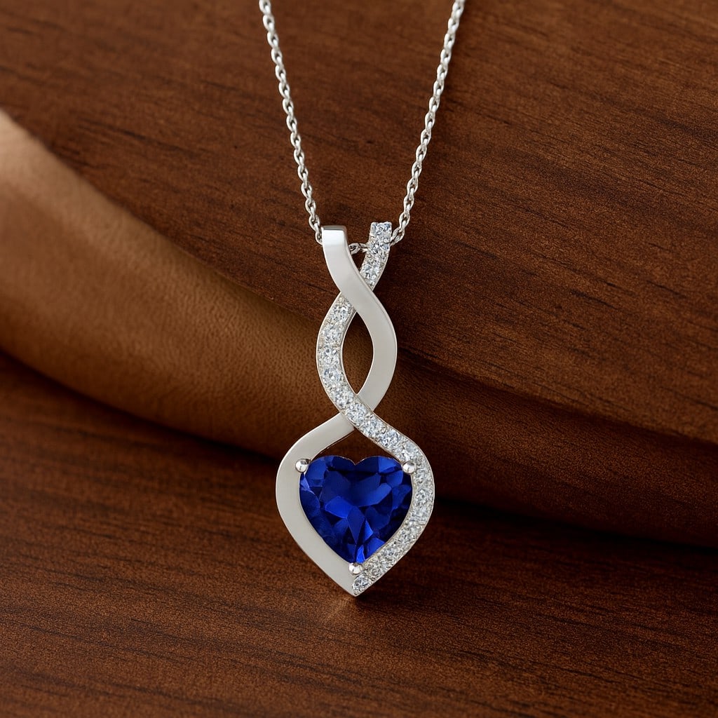 Natural Blue Sapphire & Diamond 92.5 Sterling Silver Pendant with Chain: Natural Blue Sapphire & Diamond 92.5 Sterling Silver Pendant with Chain Gemstone Shape : Heart Gemstone Size : 6 MM Gemstone Quantity : 1 Piece Diamond Type : Lab Grown Diamond Shape : Round Di