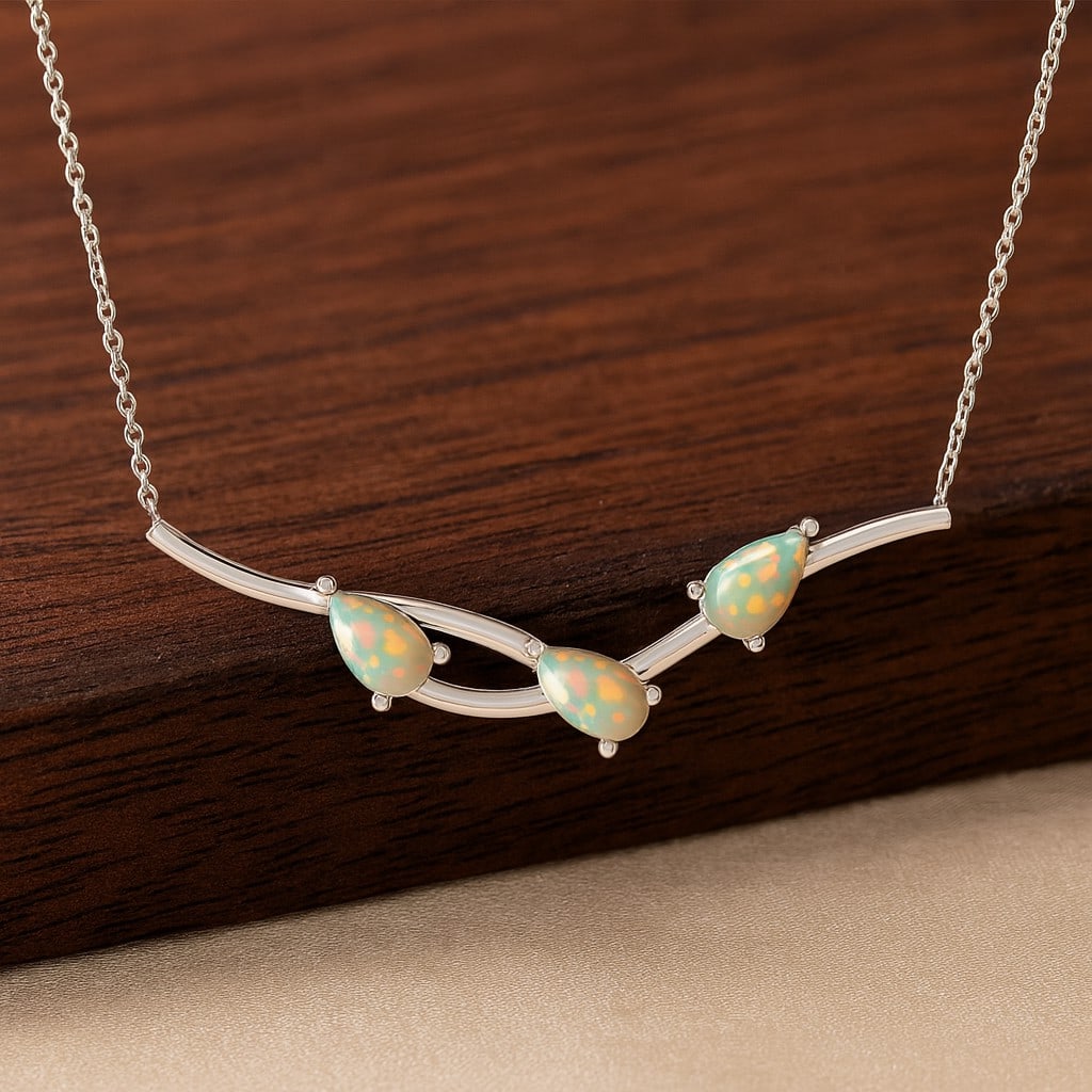 Natural Opal Gemstone 92.5 Sterling Silver Necklace (1 of 7)