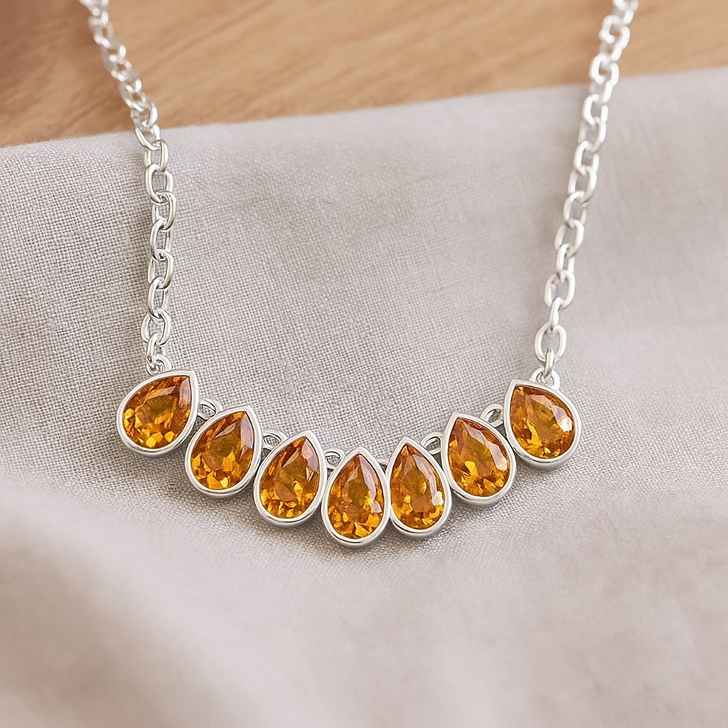 Natural Citrine Gemstone 92.5 Sterling Silver Necklace (1 of 7)