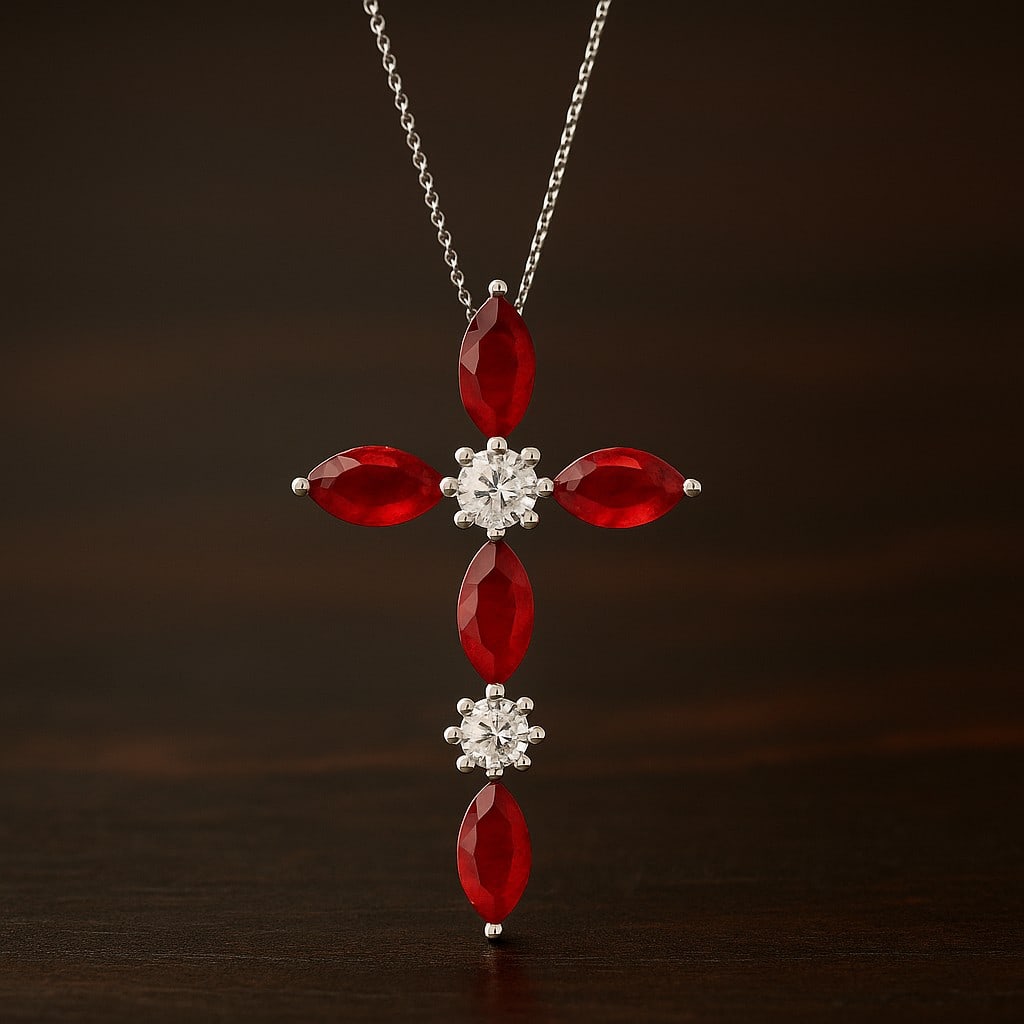 Natural Ruby & Diamond 92.5 Sterling Silver Pendant with Chain (1 of 7)