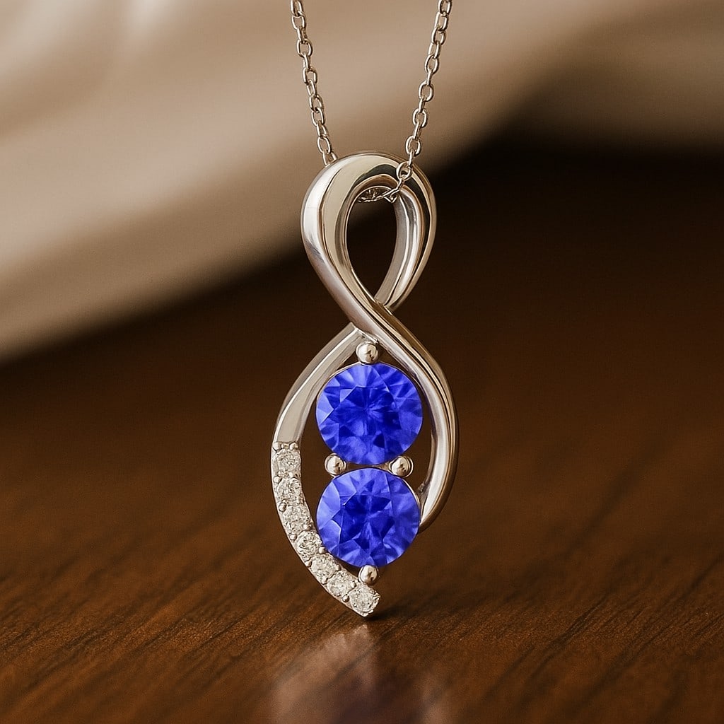 Natural Tanzanite & Diamond 92.5 Sterling Silver Pendant with Chain: Natural Tanzanite & Diamond 92.5 Sterling Silver Pendant with Chain Gemstone Shape : Round Gemstone Size : 5.5 MM Gemstone Quantity : 2 Pieces Diamond Type : Lab Grown Diamond Shape : Round Dia